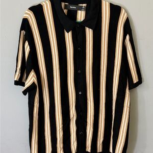 Bershka Black and Tan Striped Casual Shirt